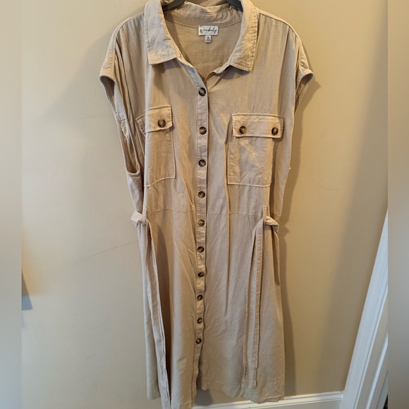 Wonderly dress Button Front Midi Shirtdress khaki neutral size 3X - Picture 3 of 6